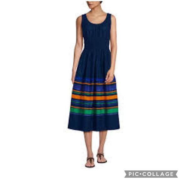 Land’s End Blue Striped Midi Dress Size Medium 10 12 - Picture 1 of 12